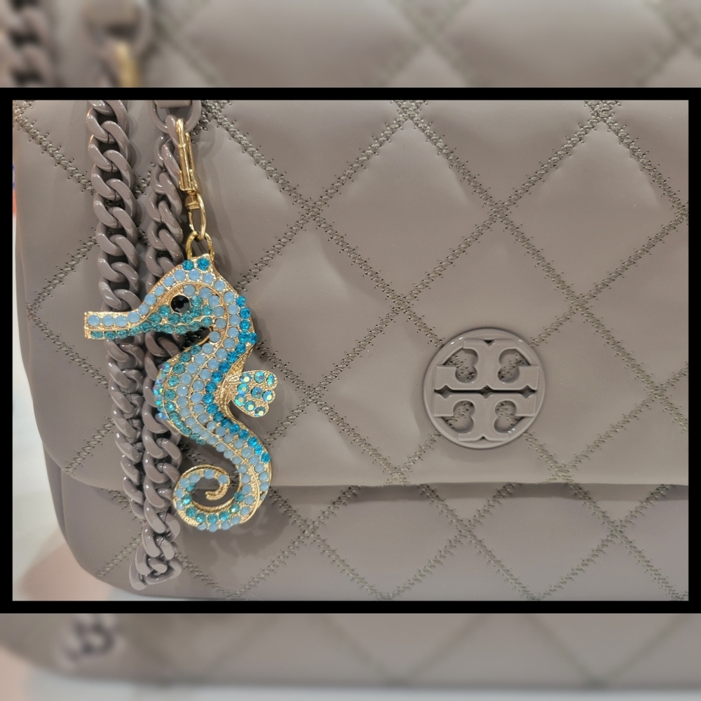 Rhinestone Seahorse Purse Charm Brooch | Coastal Glam - Picture 1 of 6